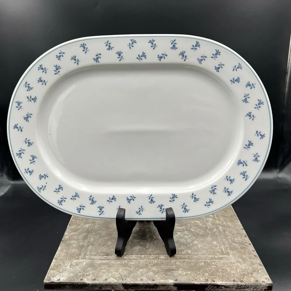 Vintage Pillivuyt France Blue Sprig Oval Serving Platter 12.5